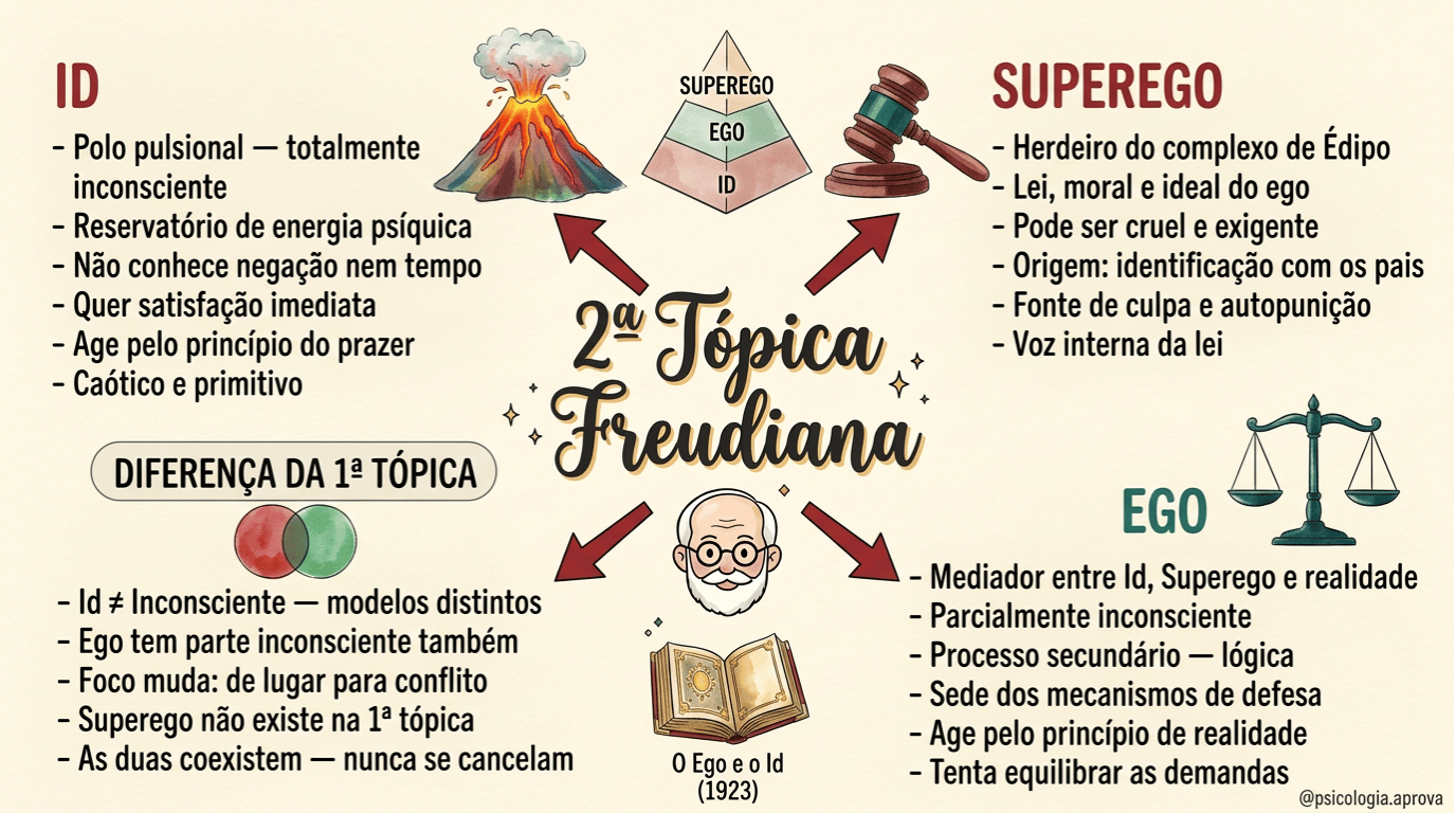 Mapa mental da segunda tópica de Freud — Id, Ego e Superego